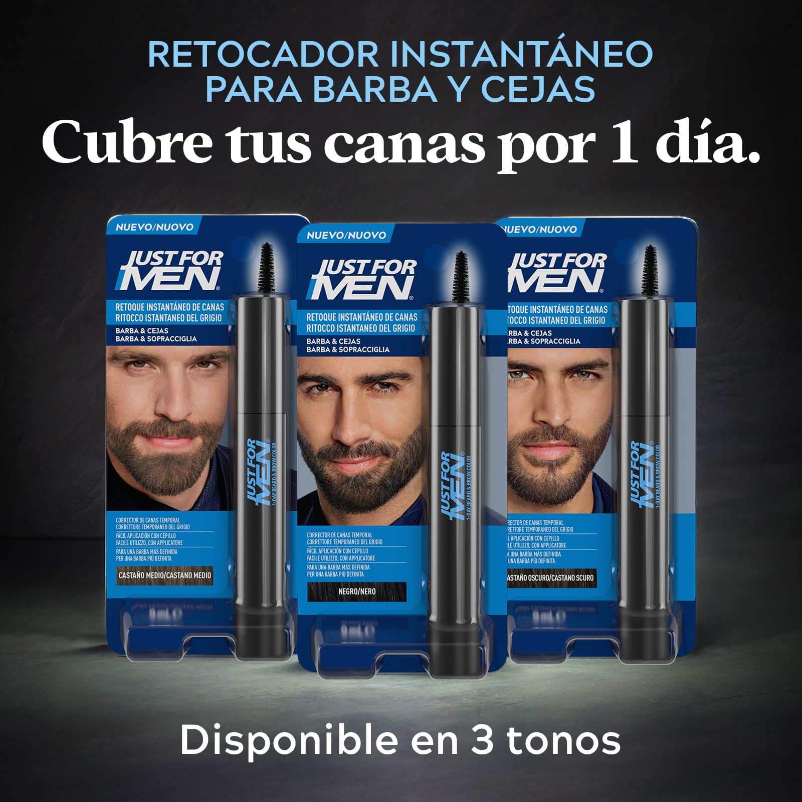Just For Men Ritocco Istantaneo Per Barba e Sopracciglia Nero 9 ml Copertura Immediata dei Peli Grigi Ritocco Naturale Applicatore di Precisione Ritocco Rapido Uomo
