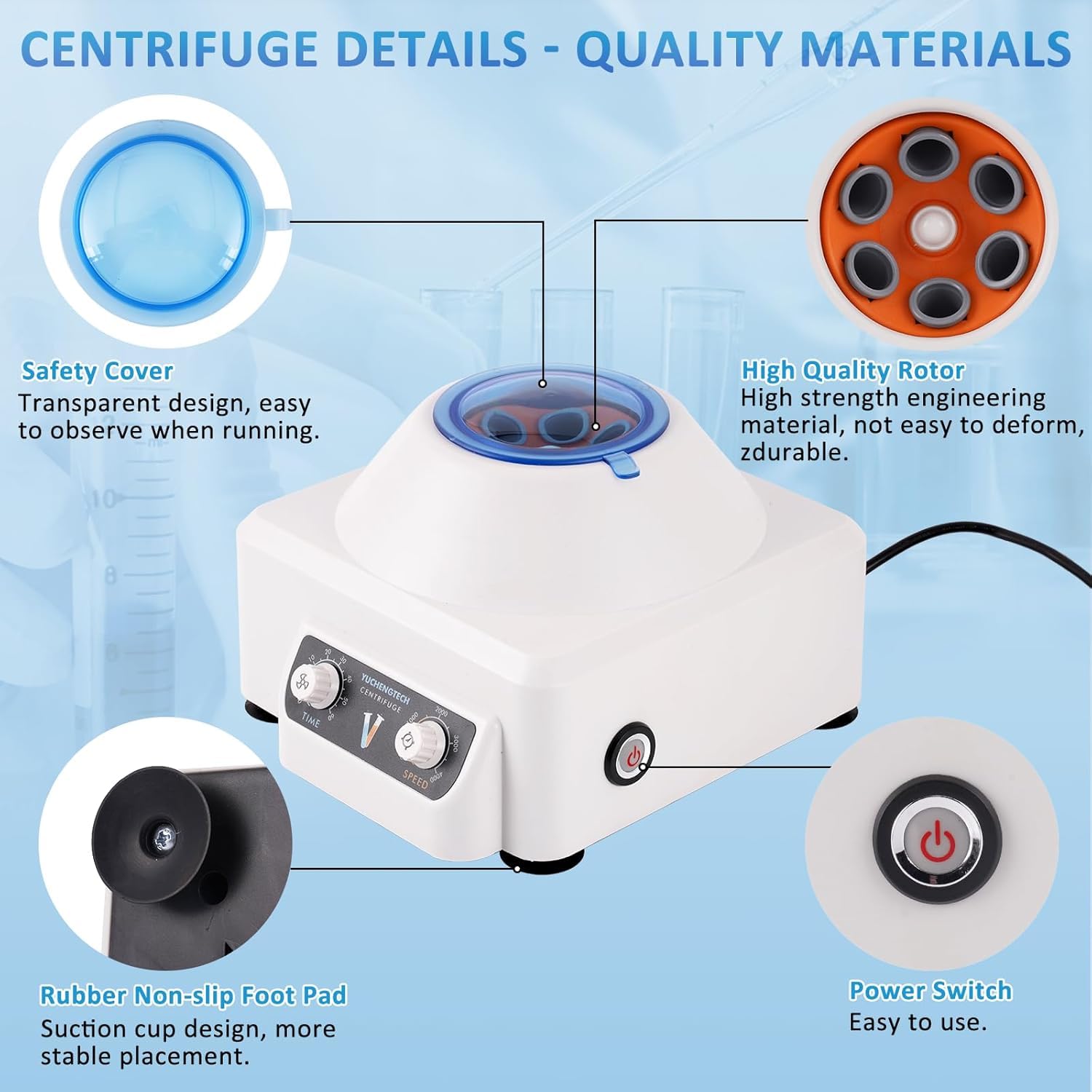 YUCHENGTECH Centrifuga da Laboratorio da Tavolo Centrifuga a Bassa Velocità 10ml x6 4000 Giri/min 0-60 Min Tempi 1685XG per Provette da Centrifuga 5/7/10ml 220V 23x26x17cm 1.7kg