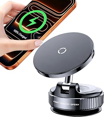 for MagSafe Car Mount Charger [15W Fast Wireless Charging] [108 lbs Nano Gel Suction] Cup Phone Mount for Car, 360 Adjustable Vacuum Magnetic Phone Holder for iPhone 12-17 Pro Max