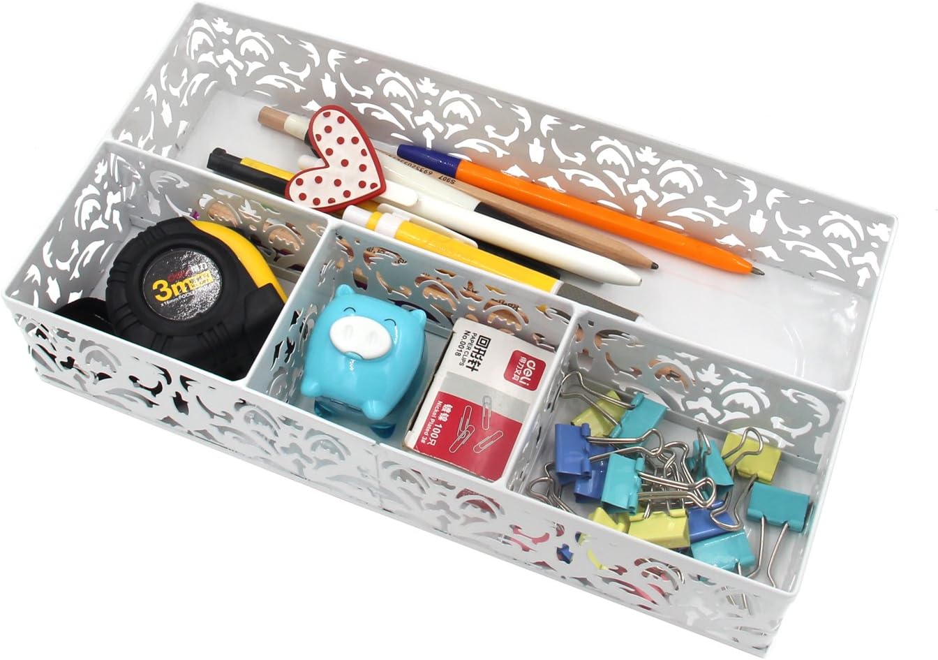 EasyPAG Desk Drawer Organizer with 3 Small Bins and 1 Long Bin,White