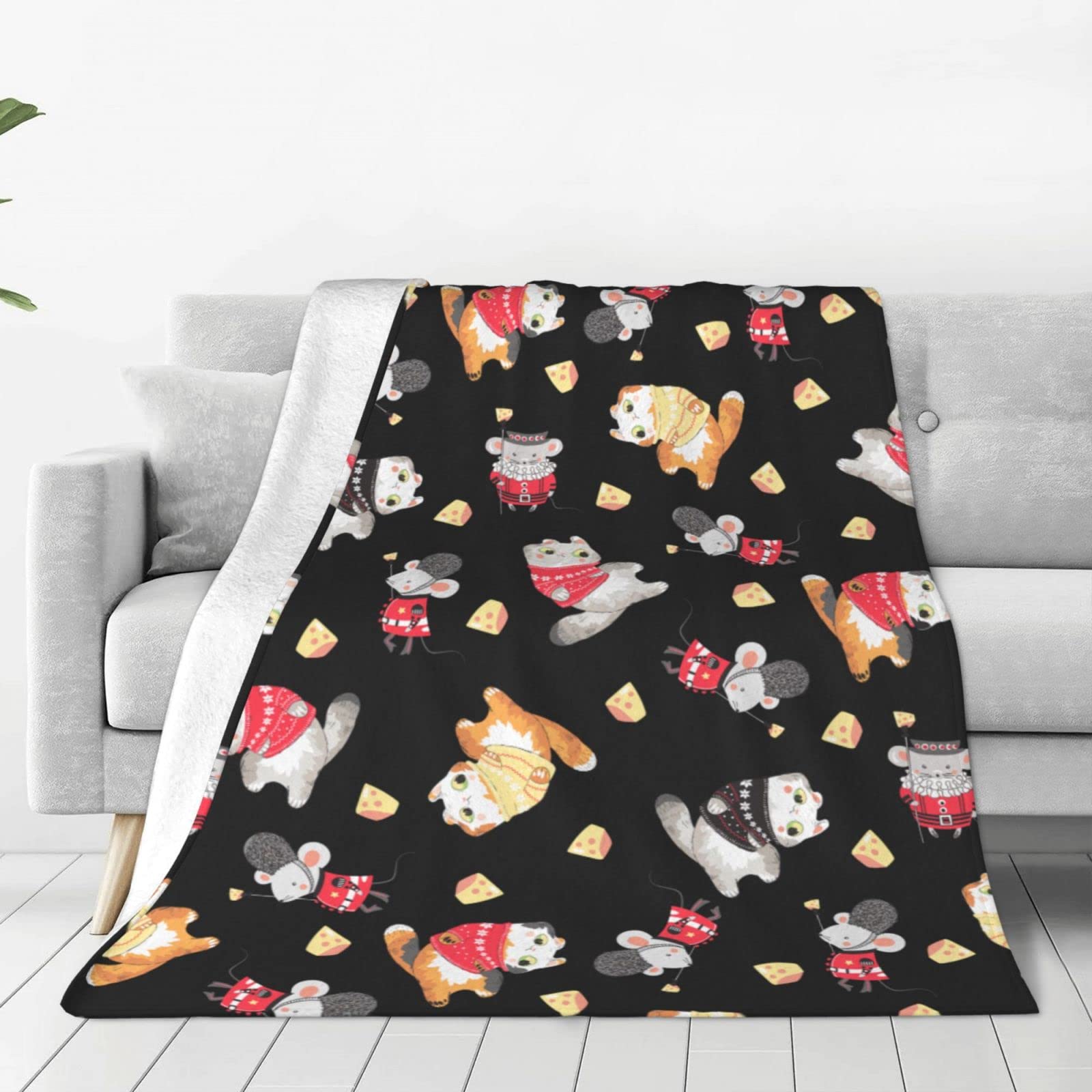 Coperta in pile con topi e gatti divertenti, per letto, divano, coperta in pile, leggera, morbida e accogliente, 127 x 101,6 cm