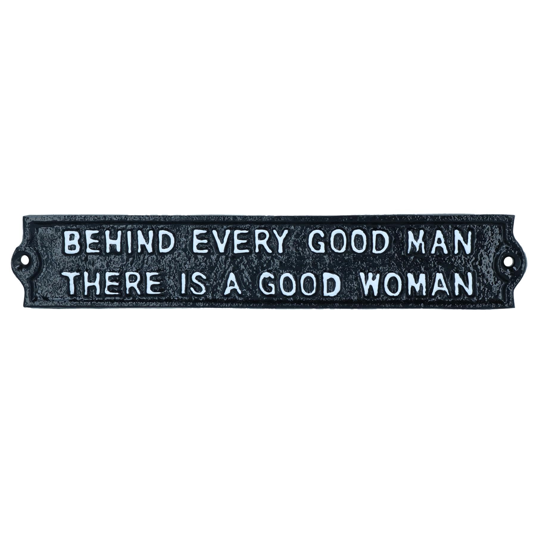 Placa decorativa Behind Every Good Man de pared en metal vintage de 5,5 x 30 cm