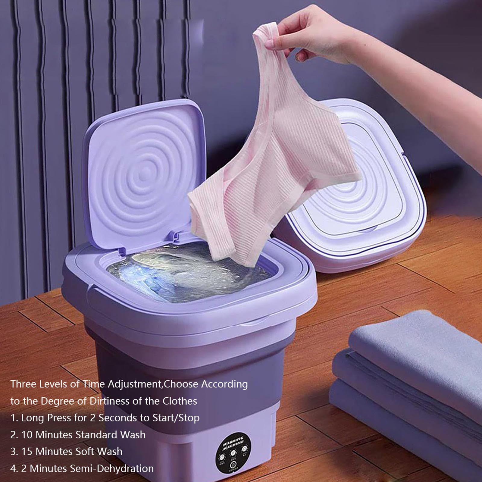 Lavatrice da Campeggio, 8L Lavatrice Portatile Con Centrifuga con Turbina a Ultrasuoni,Touch Screen Lavatrice Portatile per Biancheria Intima,Calzini,Viaggiare,Campeggio,Purple