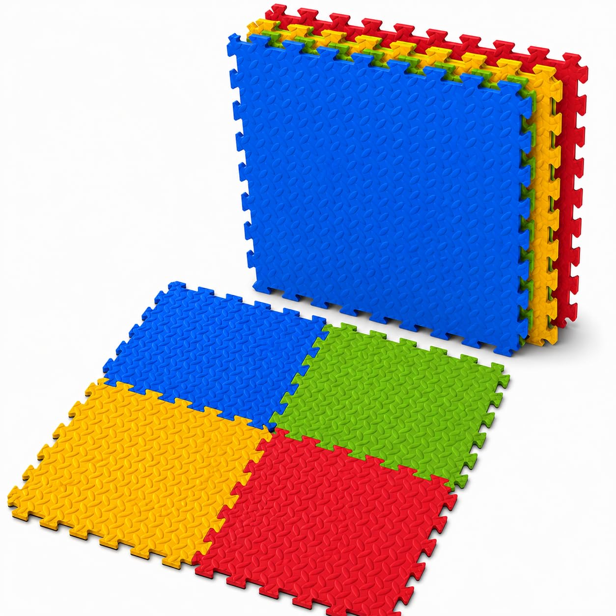 RYZAN Interlocking Foam Floor Mats Soft EVA Puzzle Tiles for Gym, Kids Play, Nursery – Non-Slip Protective Flooring for Home, Workout & Exercise Use (MultiColor - 4 Pack, 60 x 60 x 1TH (1.44 m²))