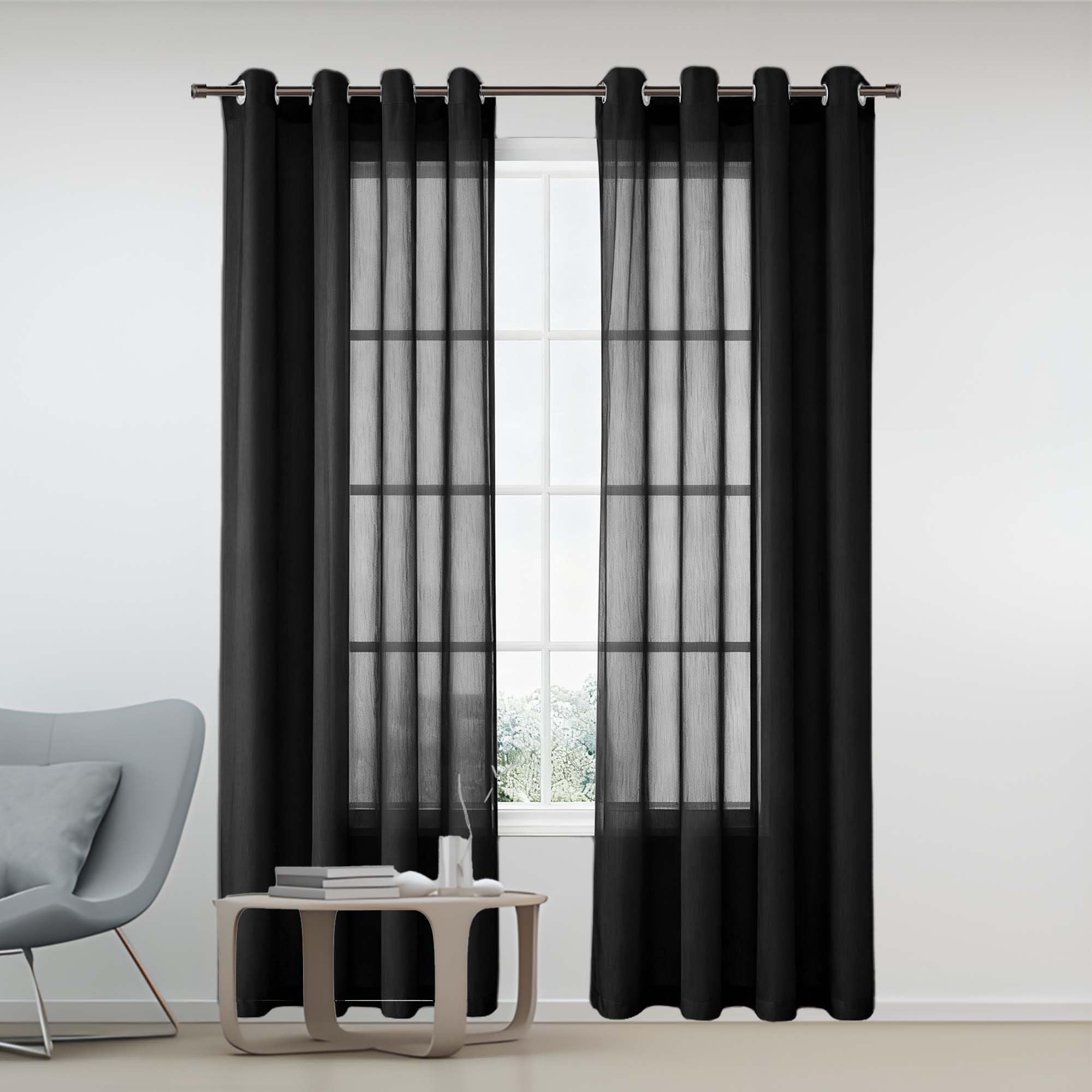 Rideaux voilage transparent noir 240x310 cm avec oeillets pour salon et cuisine