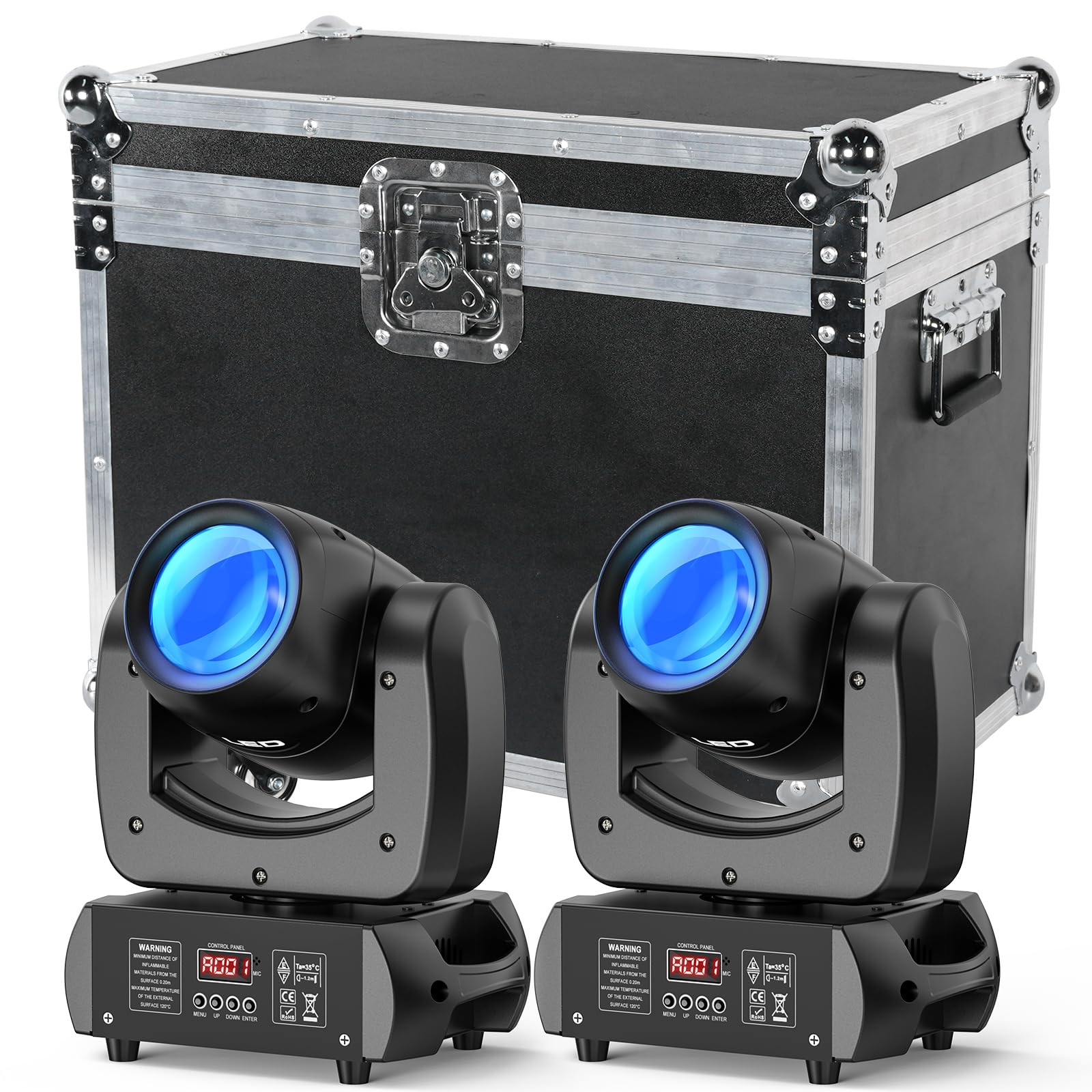 2er Set 100W Moving Head LED Beam 18 Prisma DMX512 Disco Party Licht mit Flightcase Transportkoffer Transportboxen Tragbarer