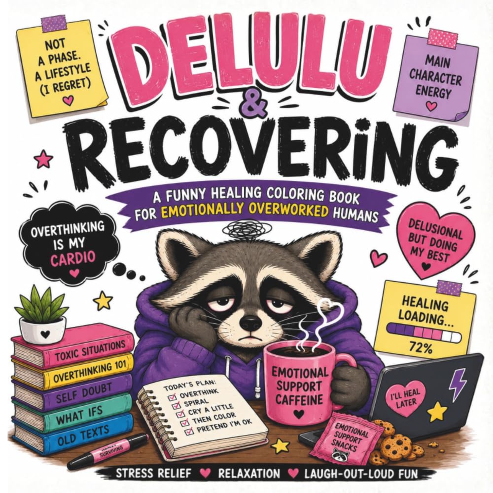 Delulu & Recovering: A Funny Stress Relief Coloring Book for Overthinkers, Burnt-Out Adults & Cozy Chaos Lovers