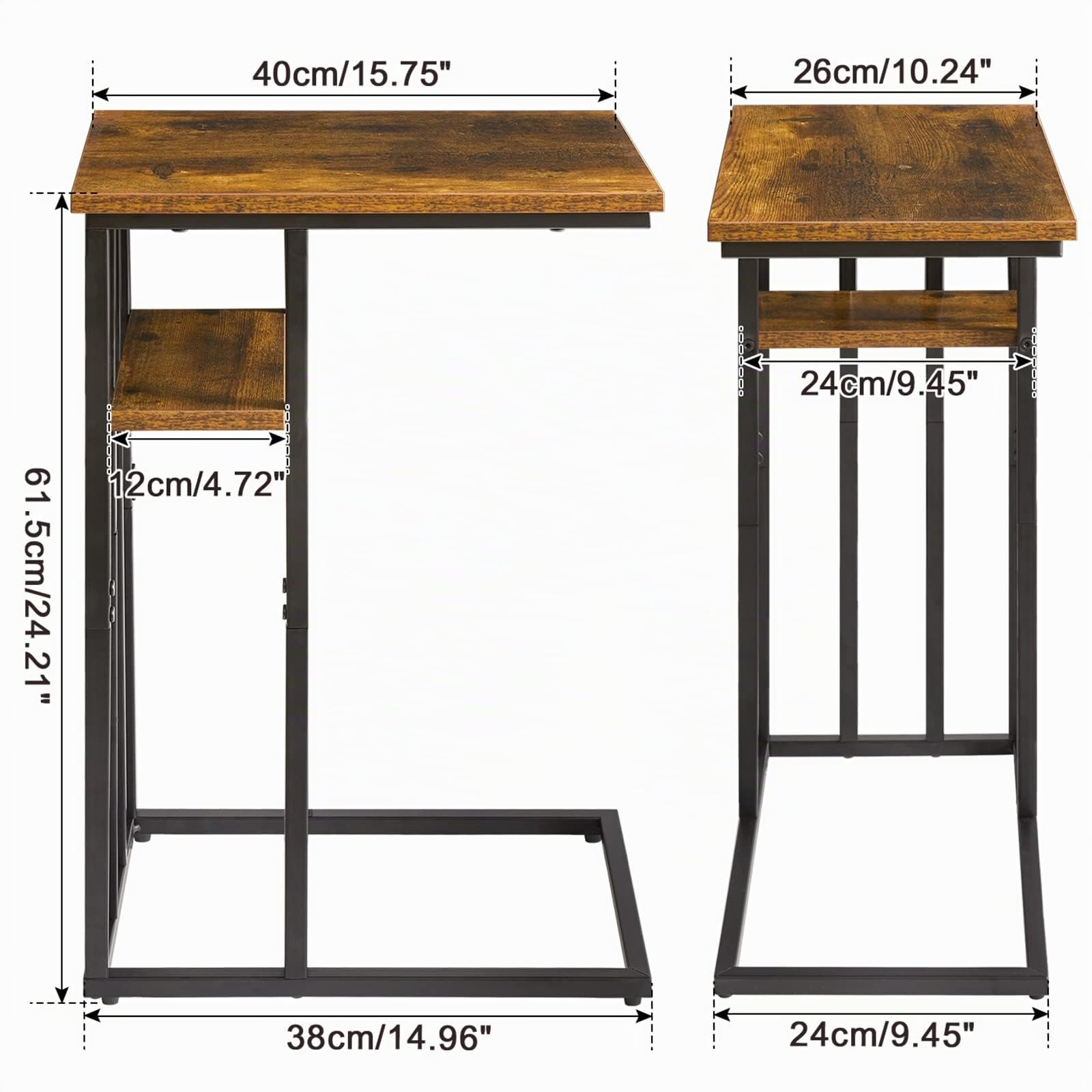 IBUYKE Mesa Auxiliar en Forma de C, Mesa Auxiliar para Sofá, Mesa Pequeña con Marcos de Metal, Mesa de Sofá Vintage, Junto al Escritorio para Sala de Estar, TMJ406H