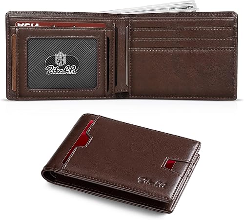 Billeteras Zitahli para hombre, delgadas, RFID, de cuero, plegables con caja de regalo, Chocolate, Minimalista