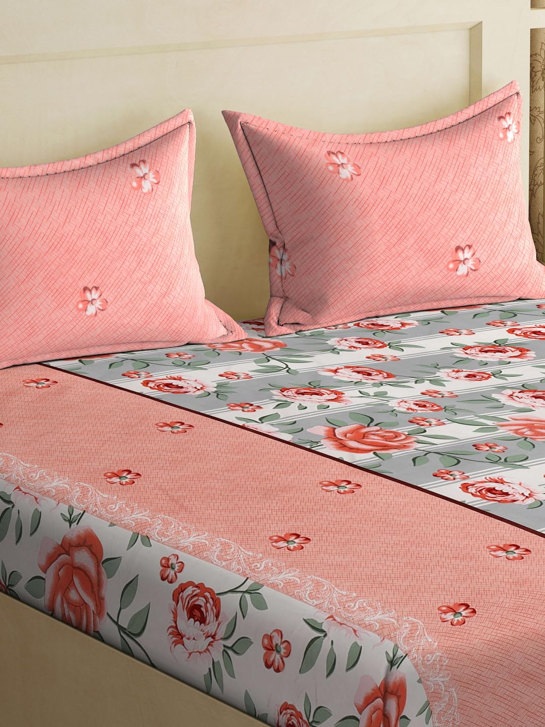 Klotthe Book Fold Multi Floral 300 TC Cotton Blend Double Bedsheet with 2 Pillow Covers 1