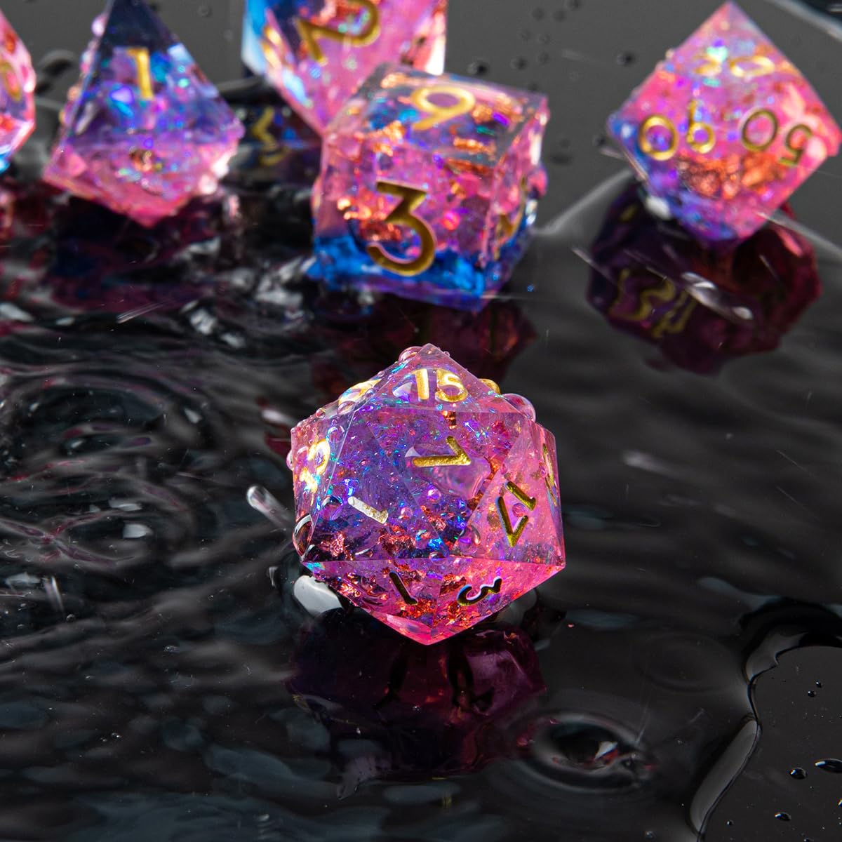 Set di dadi per DND Sharp Edge, fatti a mano, 7 accessori per giochi TTRPG, giochi di ruolo multifacciali, resina poliedrica con bordi affilati, giochi di ruolo Shadowrun Pathfinder MTG