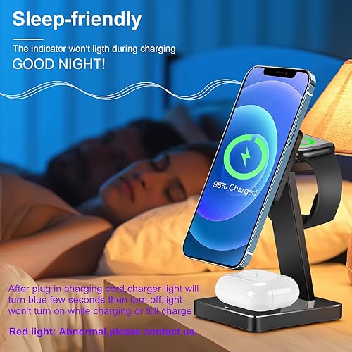 Miniatura 8 de Cargador inalámbrico magnético 3 en 1 de aleación de aluminio, estación de carga inalámbrica rápida de 15 W compatible con soporte de cargador