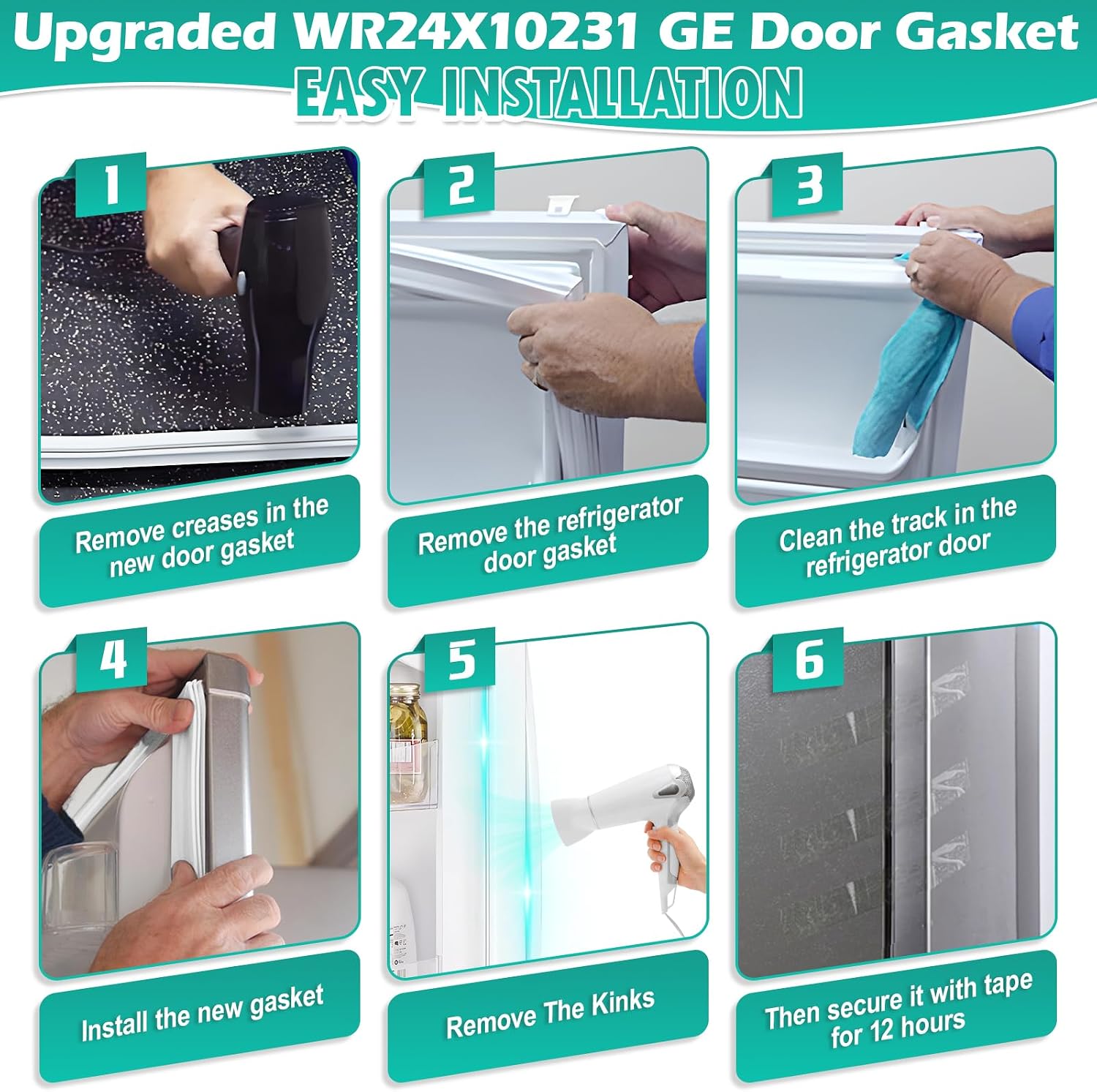 Upgraded WR24X10231 Refrigerator Door Gasket Replacement for GE Refrigerator Door Seal Compatible with Hotpoint Fridge Door Gasket Replaces WR24X10228, WR24X0485, WR24X0518 Fridge Seal