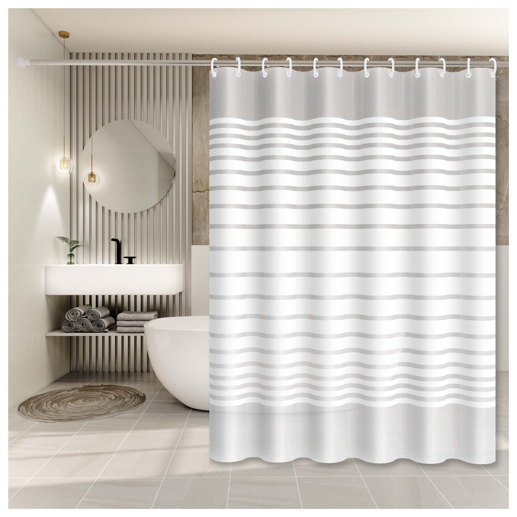 PIGENEQW Shower Liner Cloth Waterproof White Striped Minimalist Style Shower Curtain Simple Partition for Bathroom(120 * 180cm)