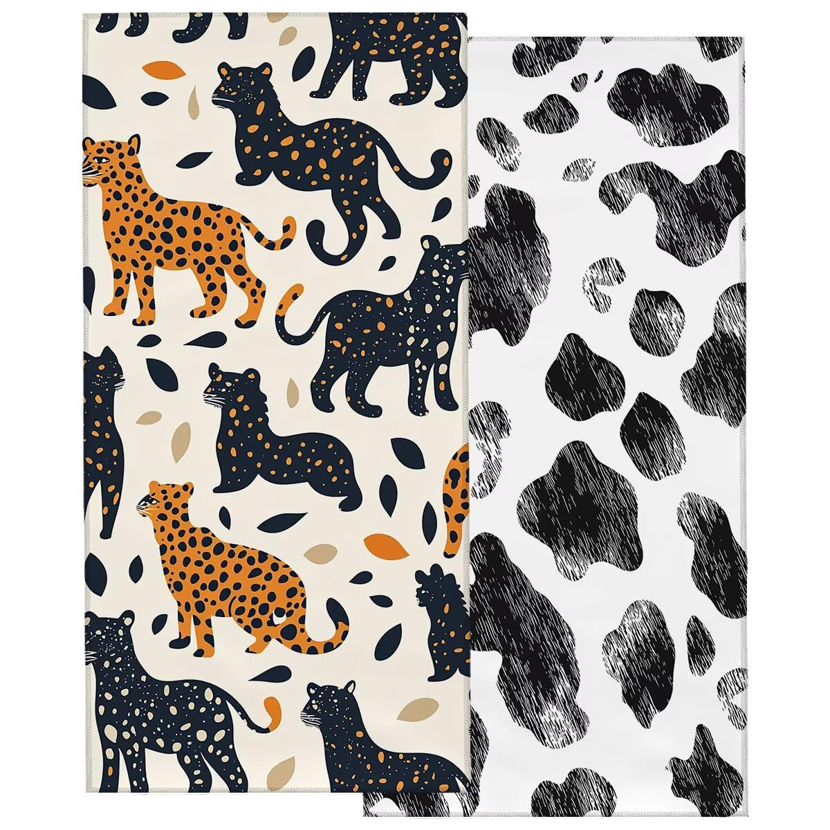 Telo Mare Microfibra, Telo Mare Grande 90x200cm 2 Pezzi, Asciugamano Palestra Donna Asciugatura Rapida, Antisabbia Asciugamano Microfibra, Leggero Asciugamani Palestra per Regalo (Leopardo) -4346