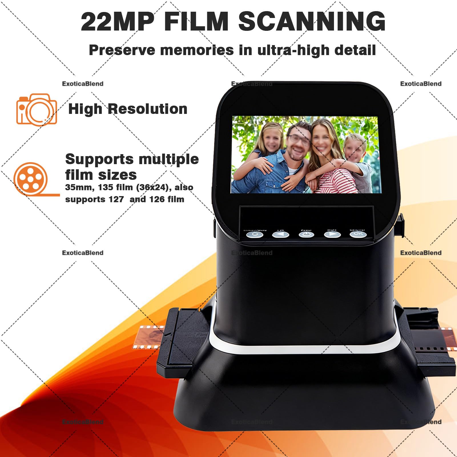 Escáner Digital de Película y Diapositivas de 4,3 Pulgadas. Convierte Películas de Formato Medio 120, 127, Microfilmes, Negativos y Diapositivas de 35mm a JPEG Digital