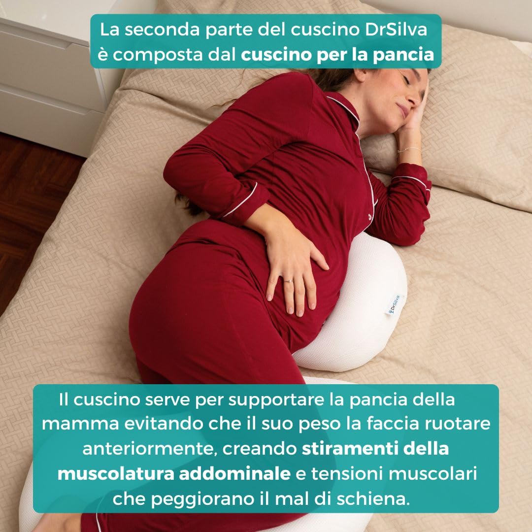 DrSilva Cuscino Gravidanza, Lattice e Poliestere, Fodera Air Mesh 3D, 3 Parti, Fodera Interna con Cerniera per Regolare lo Spessore