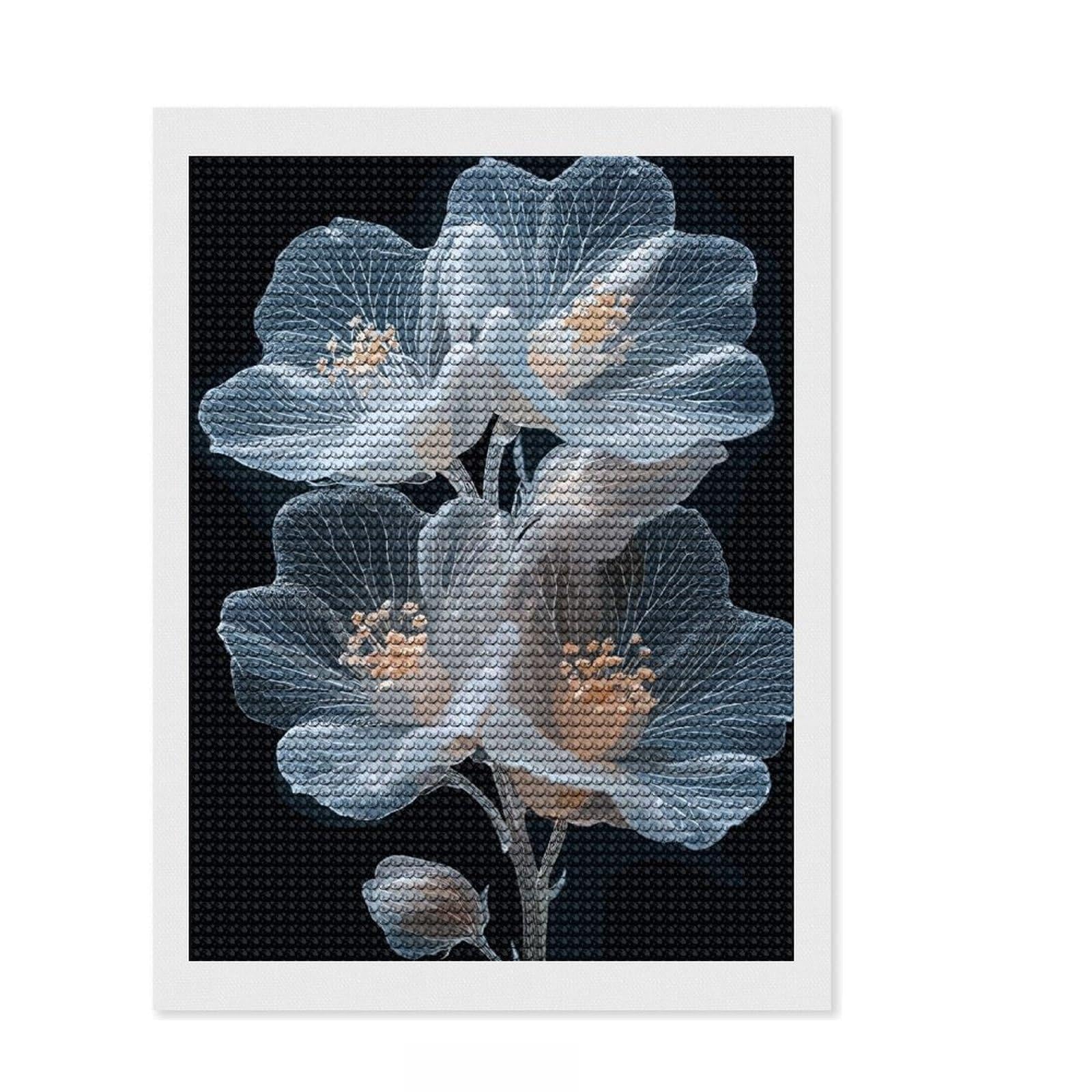 Junmoney White Flowers Diamond Painting Set 12"x16", Printed Canvas, Finish and Display, Home Wall Decor, Gift Idea, Neat Printed Canvas