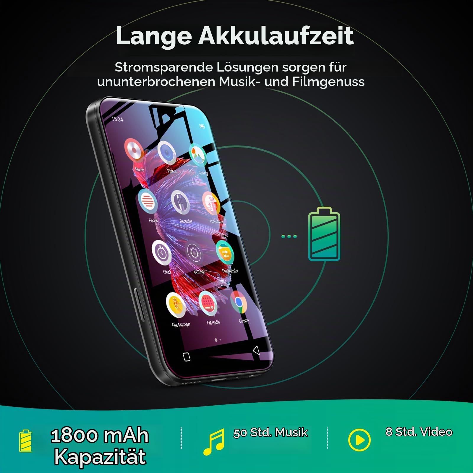 WiFi-MP3-Player mit Bluetooth, TIMMKOO 4,0-Zoll-Voll-Touchscreen-MP3-MP4-Player, tragbarer HiFi-Sound, digitaler Walkman-Musikplayer mit UKW-Radio, Rekorder, E-Book, Uhr, Browser (Schwarz)