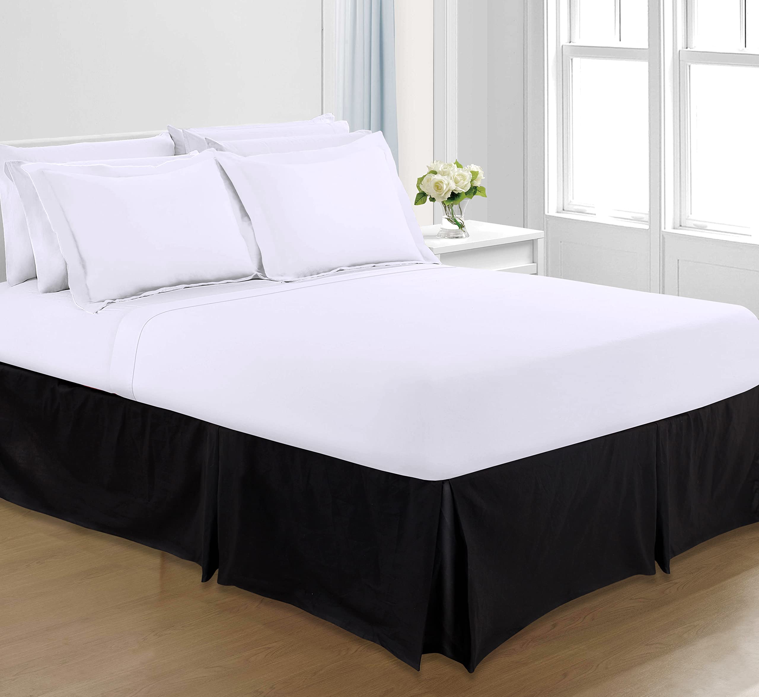 Sapphire Collection PLAIN DYED POLY COTTON PLEATED PLATFORM BASE VALANCE SHEETS (Single, Black)