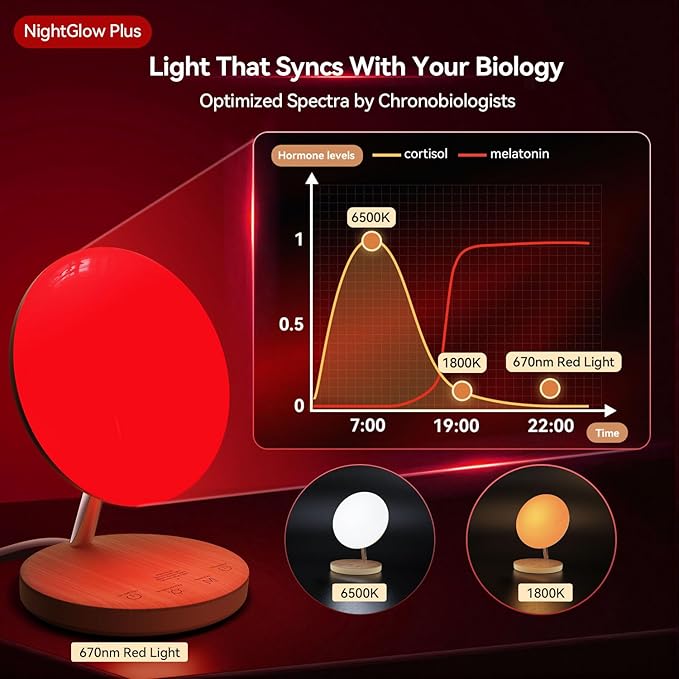 CAREMORR Red Therapy Night Light for Sleep Aid, Baby Nursery & Bedrooms - 670nm Bedside Lamp with Timer/Dimmer, Amber Light & Daylight Modes photo 3