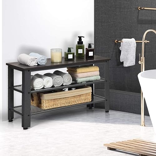 Miniatura 14 de Giantex Zapatero de 3 niveles, banco de zapatos industrial con 2 estantes de almacenamiento de malla y asiento para entrada, puerta delantera,