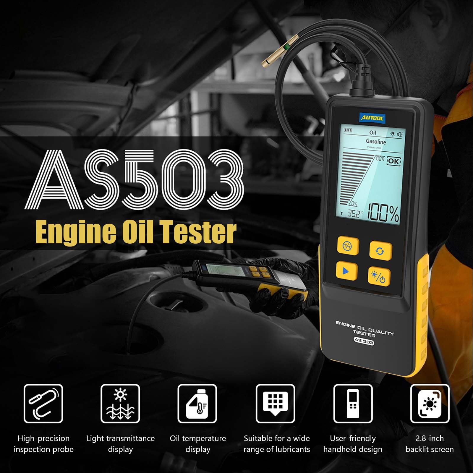 Tester Liquido Freni Digitale AS503 con Schermo LCD 2,8" e Sonda ad Alta Precisione
