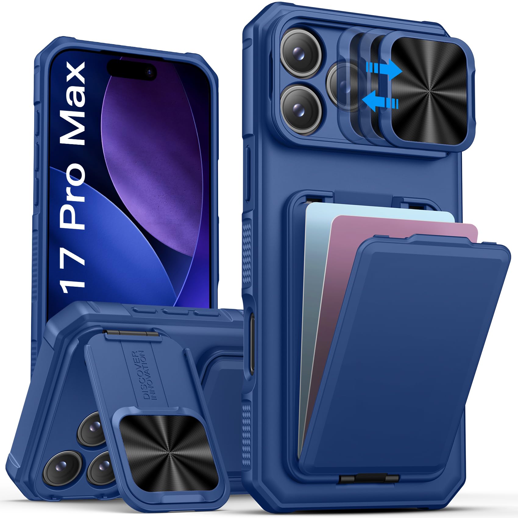 View 1 of **MISSING CAMERA COVER** SSLOTSCASE iPhone 17 Pro Max Case with Stand, Blue