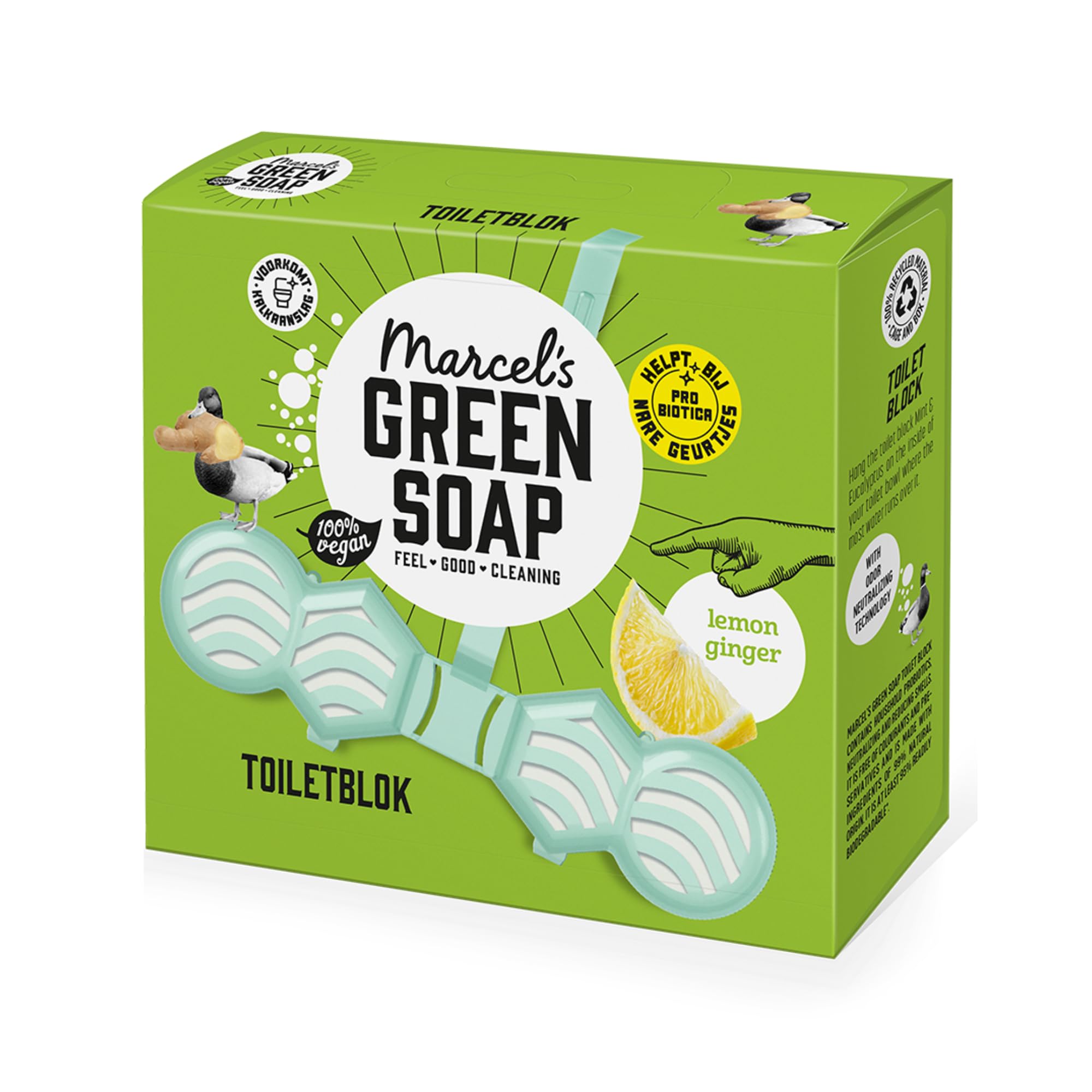 Marcel's Green Soap - Toilet Block Lemon & Ginger - Toilet Freshener - Microplastic-free formula - Vegan - 35g