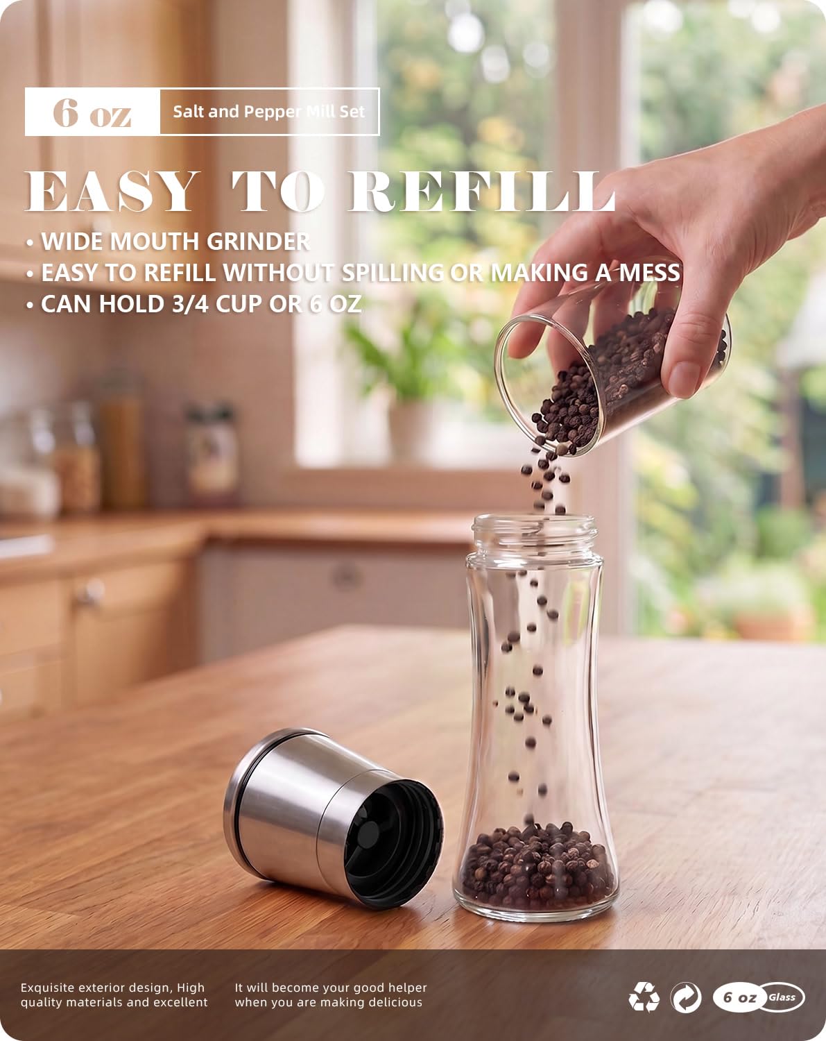 Salt & Pepper Grinder Set - Adjustable Ceramic Mills -5
