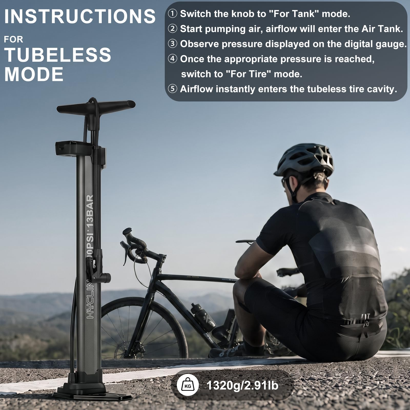 Hycline Tubeless Booster Pump - Fast Tire Inflation -7