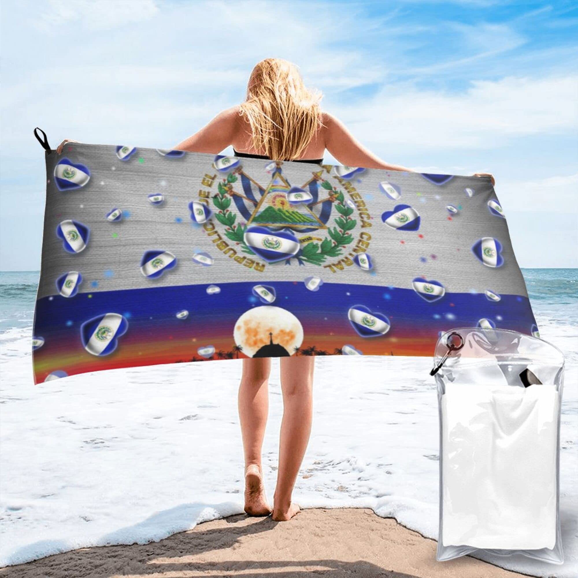 Lsjuee El Salvador Flag Microfiber Beach Towel-Quick Dry Oversized Towels Blanket for Travel Pool Camping