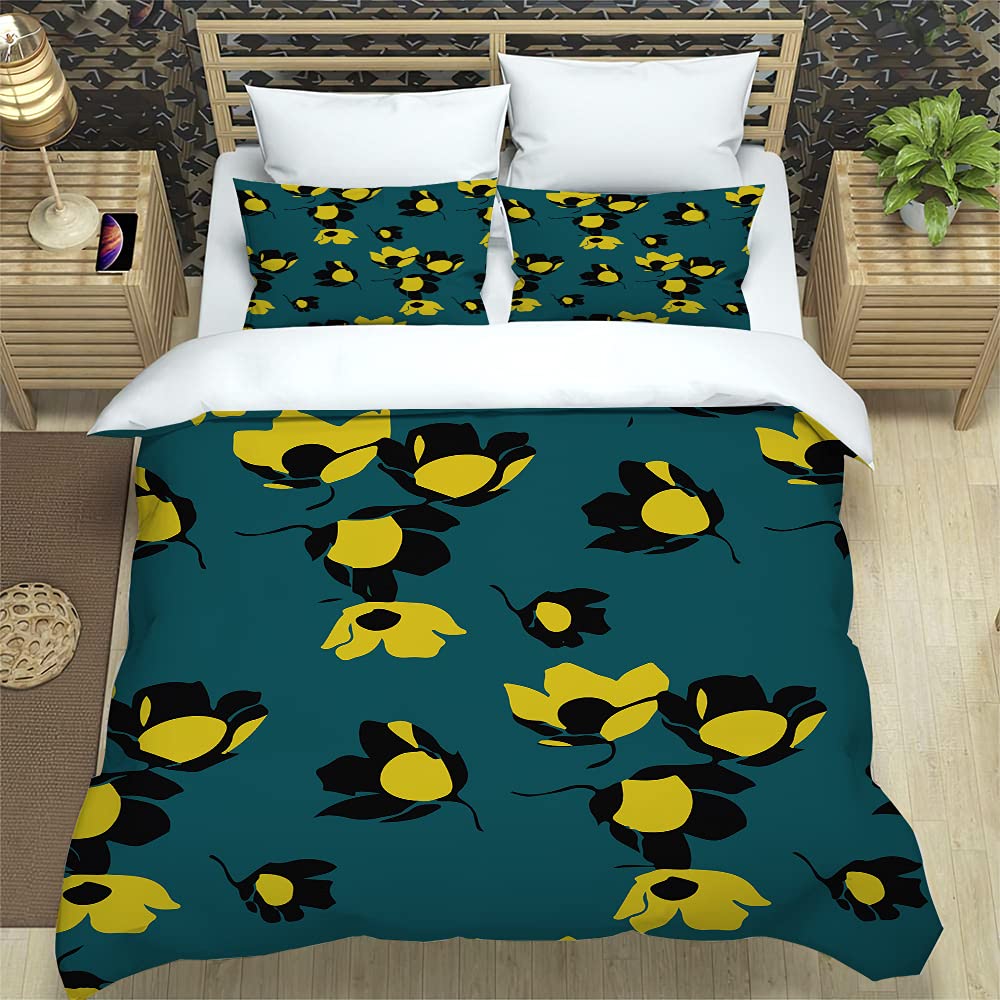 Parure de lit fleurs vert foncé avec housse de couette 240x260 cm en microfibre douce pour adulte