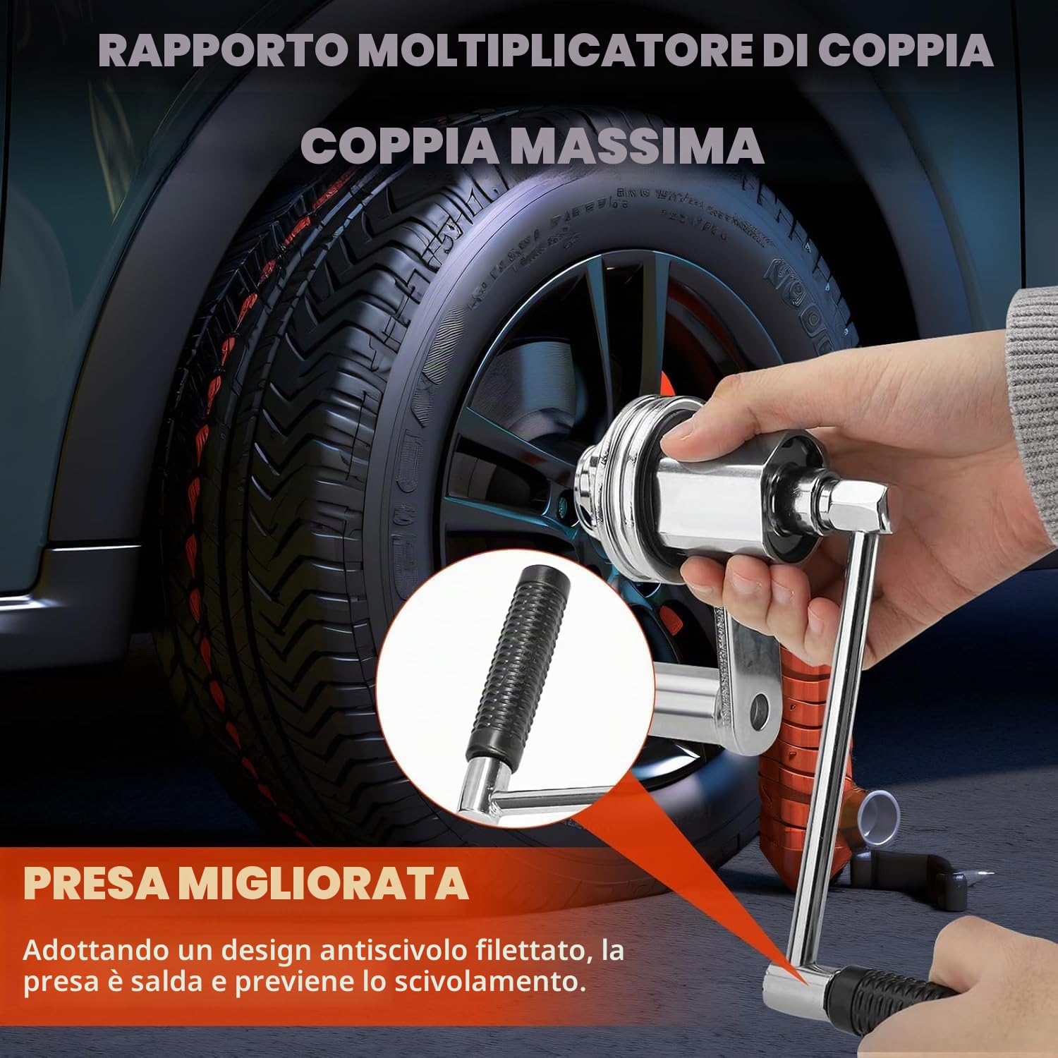 TANIASHOP Moltiplicatore di Forza Svitabulloni 1/2” 680 Nm – Chiave Smontaruote Rapporto 1:16 con 4 Boccole 17-19-21-22 mm – Attrezzo Manuale per Auto e Veicoli Leggeri