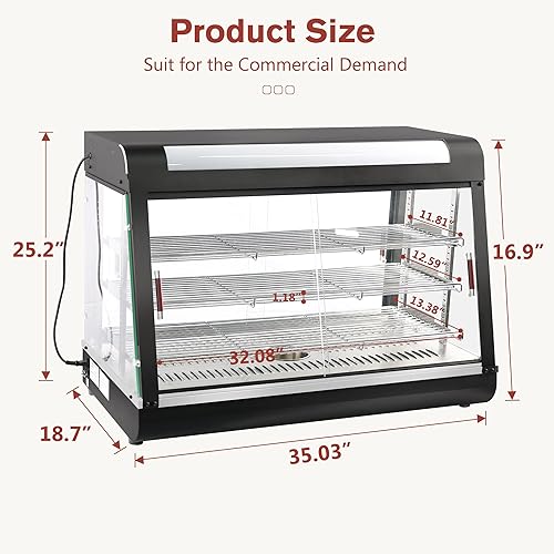 Miniatura 7 de Whalefall Calentadores de alimentos de 3 niveles, 35 pulgadas, calentador comercial para pizza con calefacción 3D con marco de acero inoxidable,