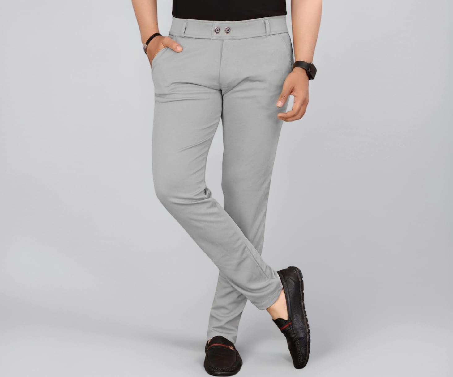 HARSHAD KUMAR & CO. Men's Solid Flexible Slim Fit Stretchable Comfortable Formal Trousers Pants