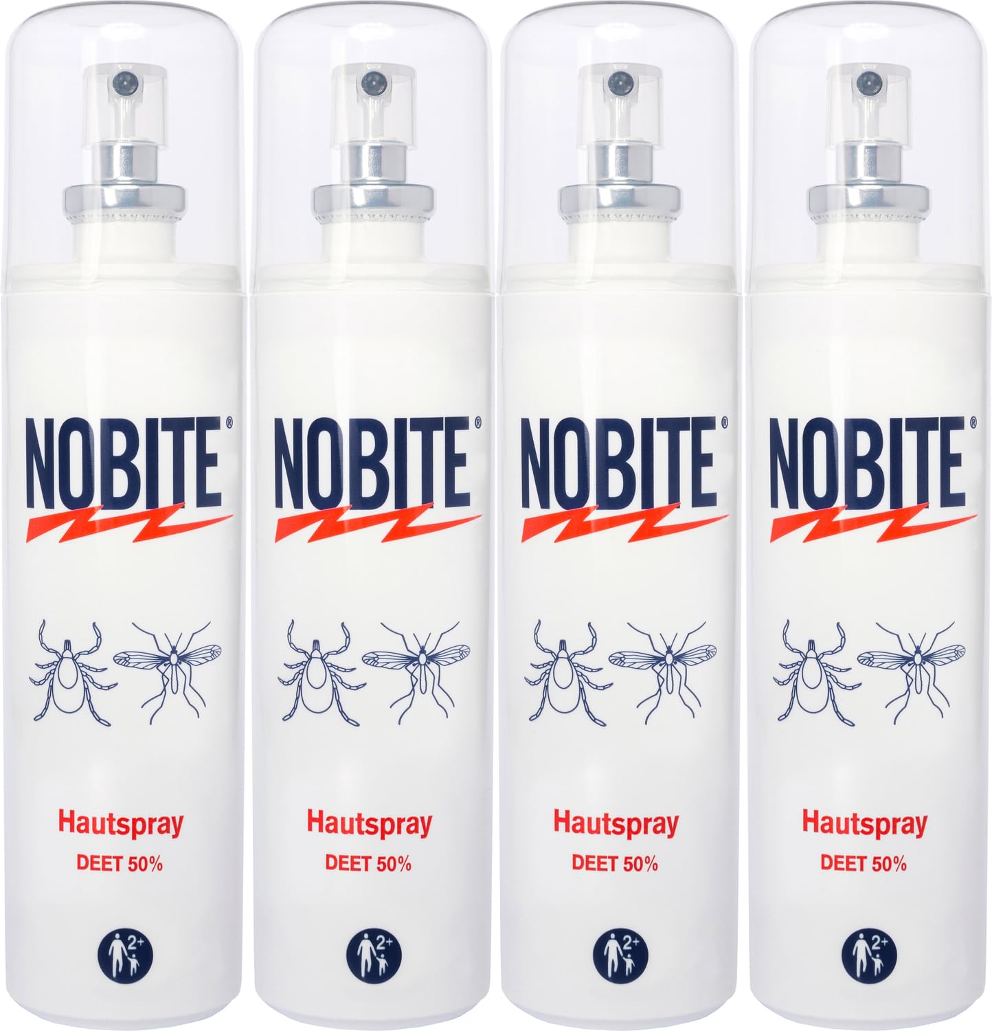 NOBITE Hautspray 4x100ml – Mückenspray & Zeckenschutz, 50% DEET Tropenspray