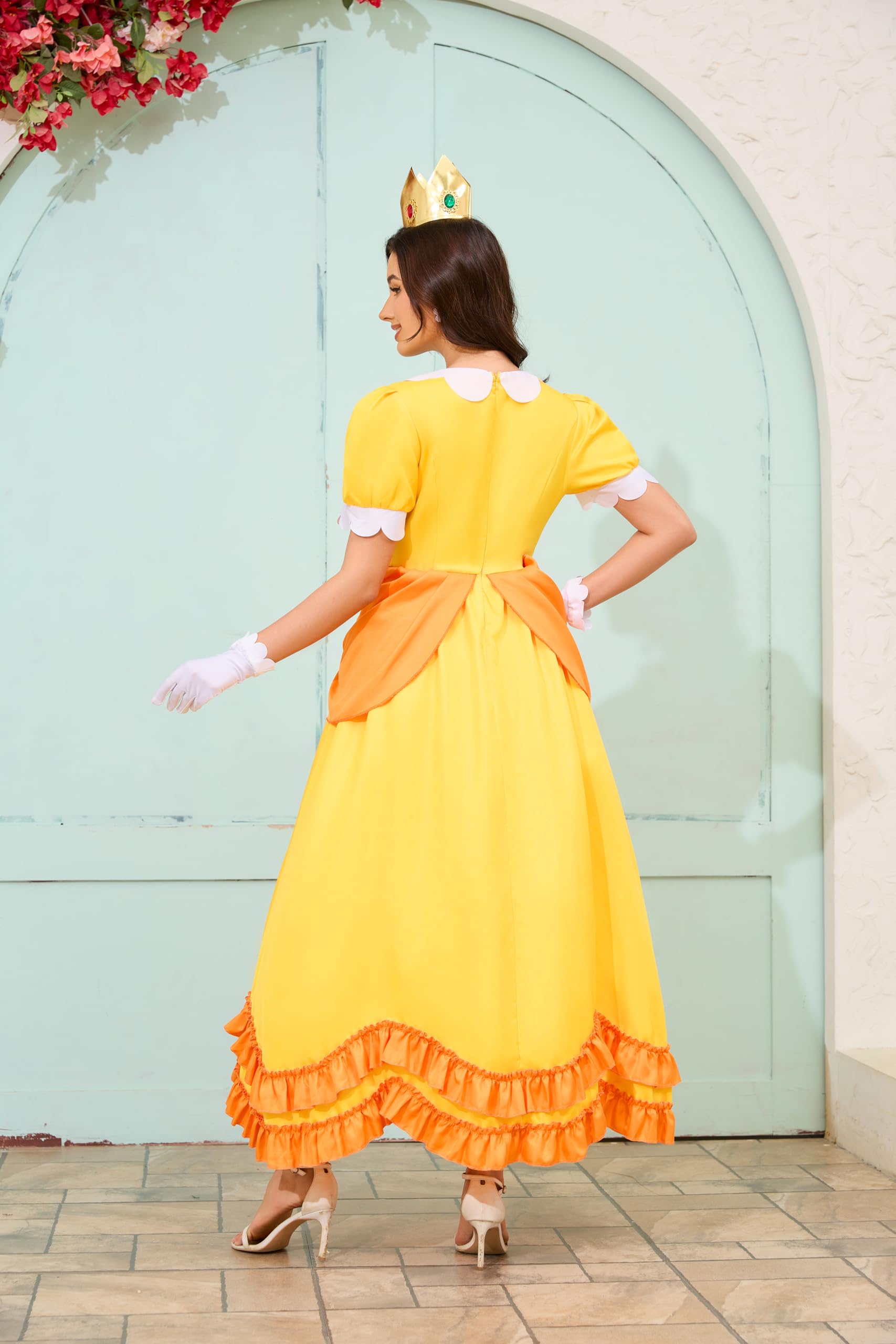 Vestito da principessa da donna, per Halloween, cosplay, costume da principessa, corona, orecchini, guanti, set per adulti