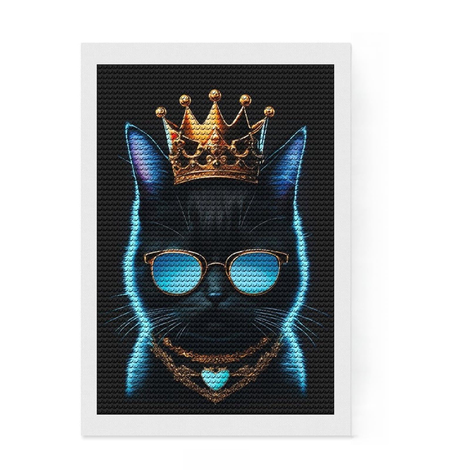 Junmoney Neon Black Cat Diamond Painting Kit 8"x12", for Family Craft Time, Boho Decor, Calming Craft to Unwind, Birthday Gift