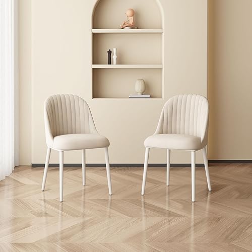 Miniatura 5 de Juego de 2 sillas de comedor color blanco crema, cómodas sillas de cocina con asiento y respaldo de alta elasticidad para sala de estar, dormitorio,