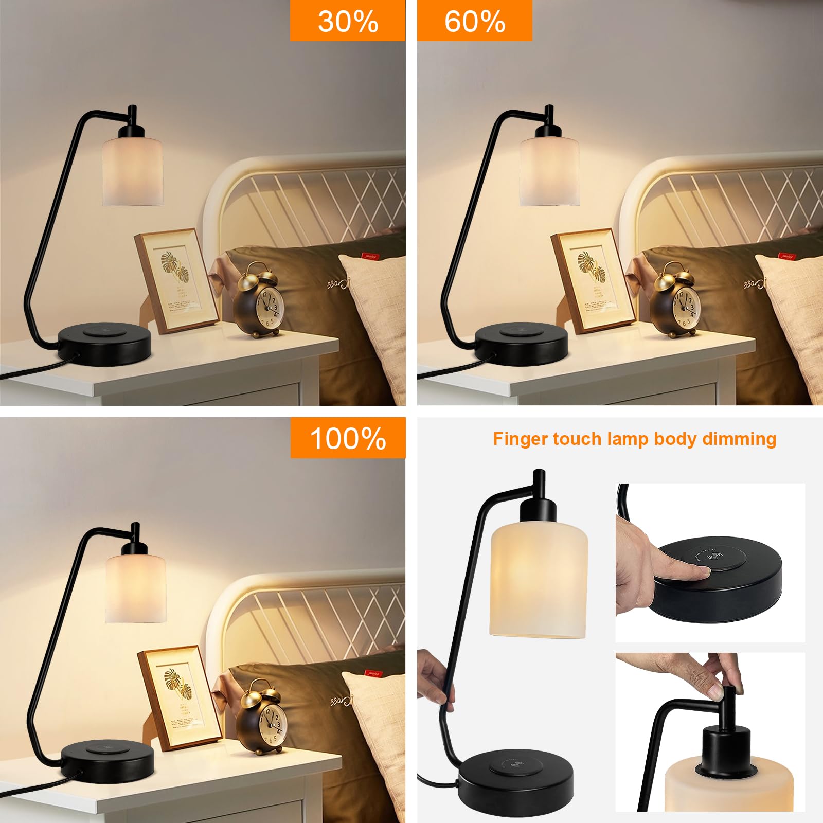 GLITI Industrial Table Lamp, Stepless Dimmable Gold Desk