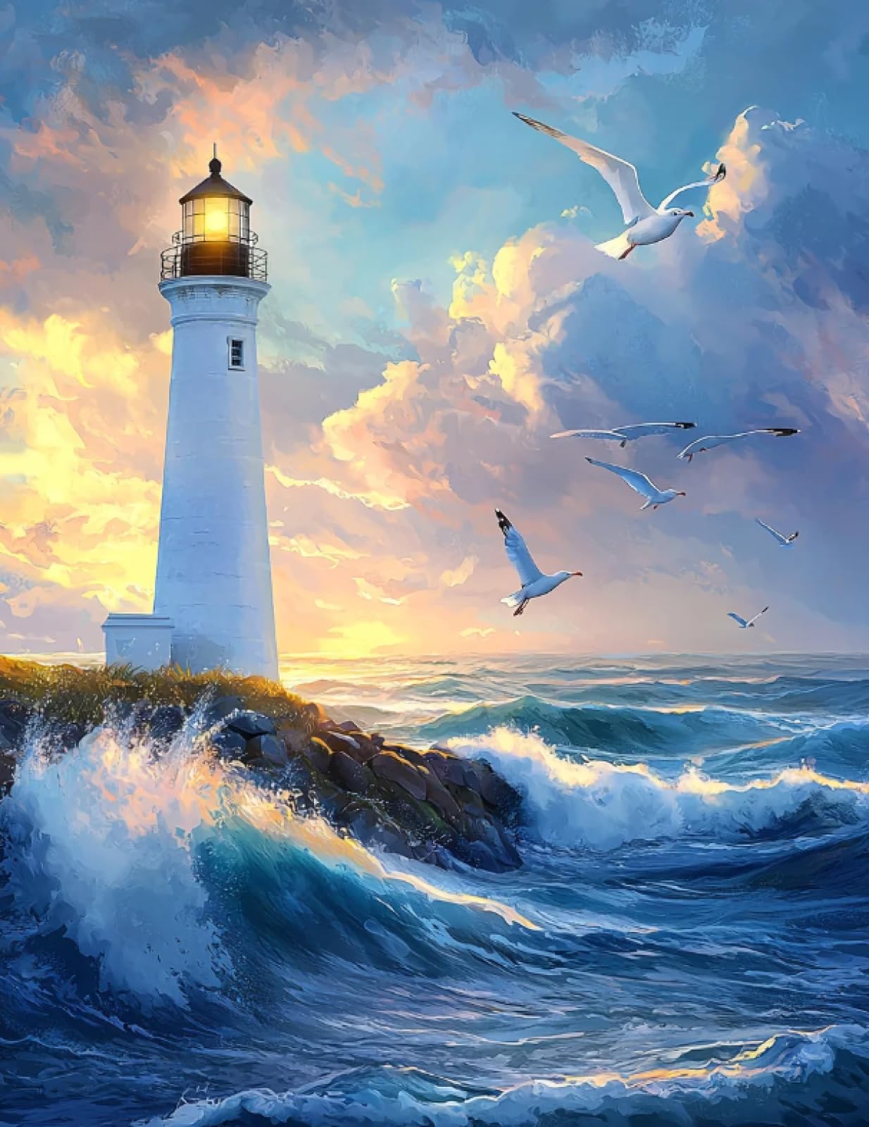 Stithej Stamped Cross Stitch Kit Seagull Sailboat 11CT for Adult Beginners