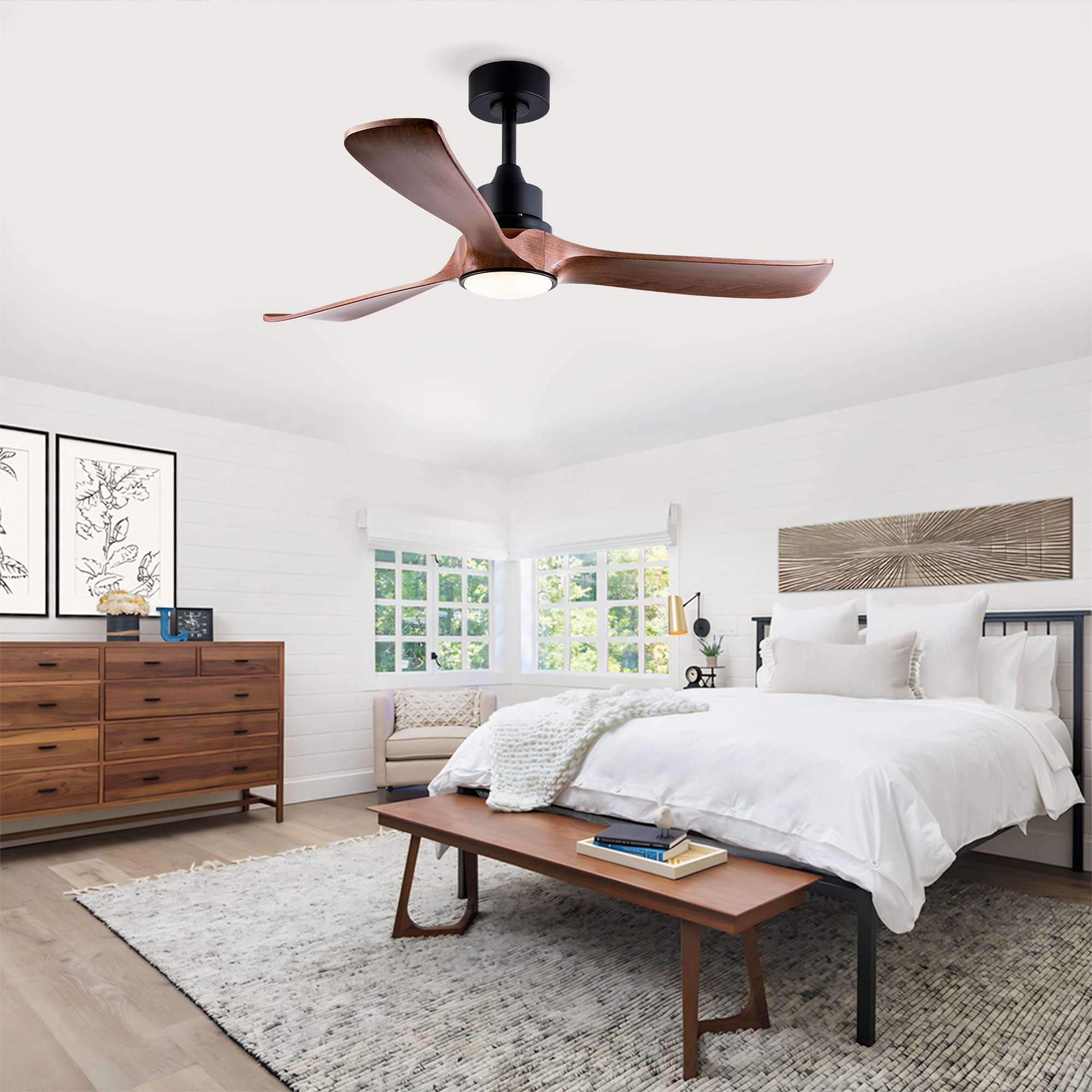 Ventilatore da Soffitto con Luce, ABS, Interno ed Esterno, Noce, 132 cm