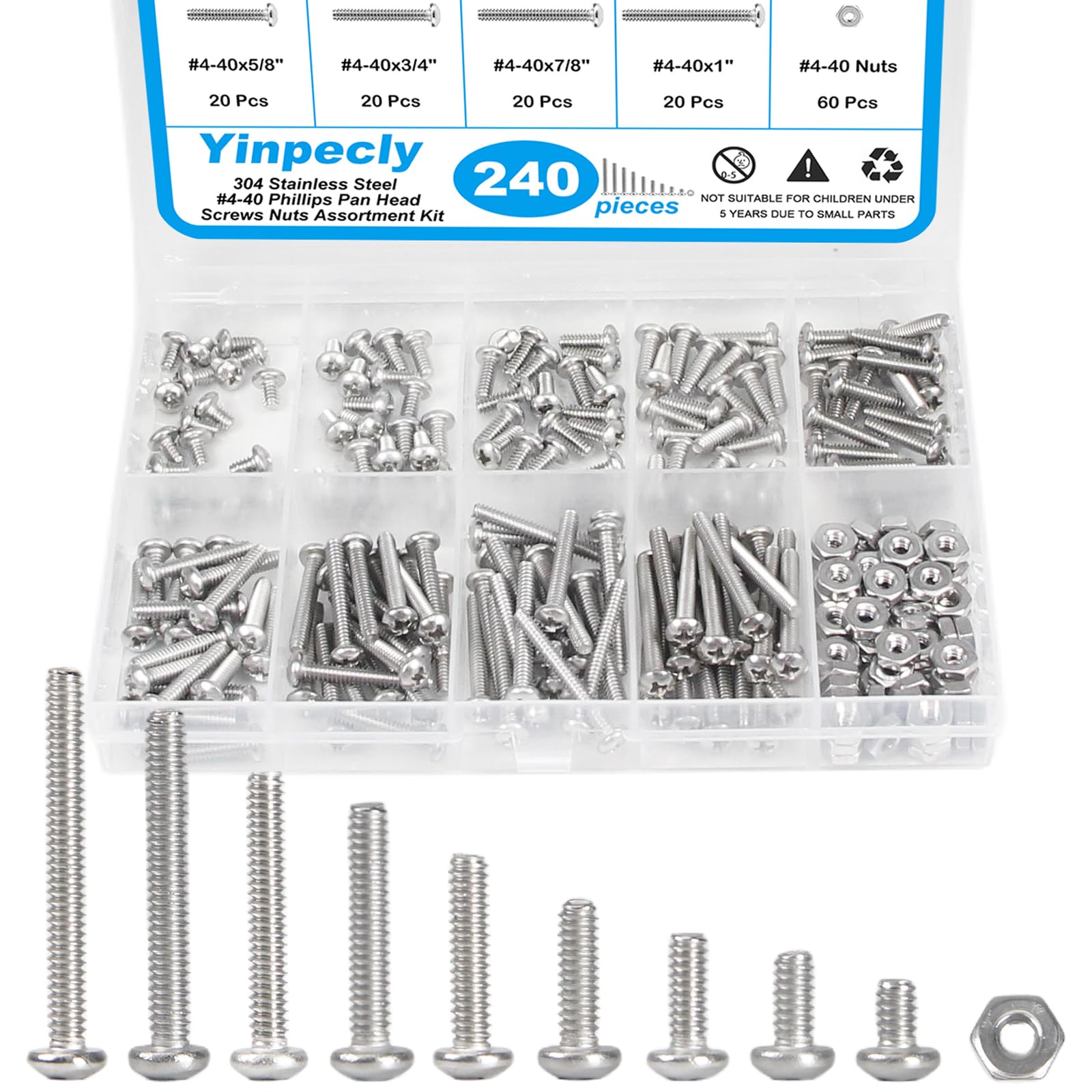 140pcs #10-24 Machine Screws, Nuts & Washers Kit -12