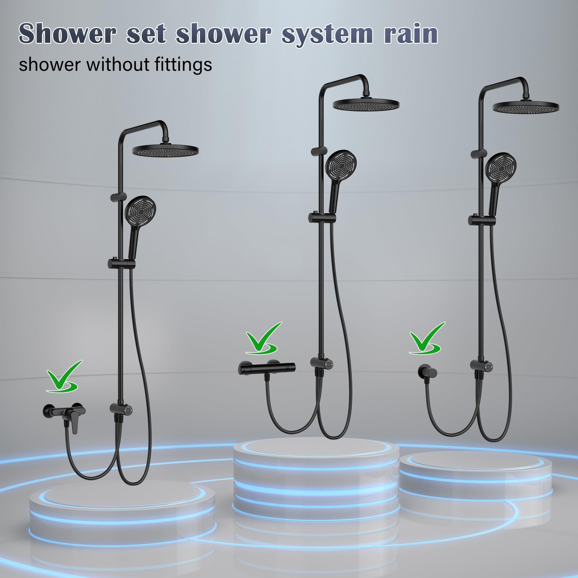 Duschsystem Aufputz, 253mm Rund Regenduschkopf Mit 3fach Handbrause