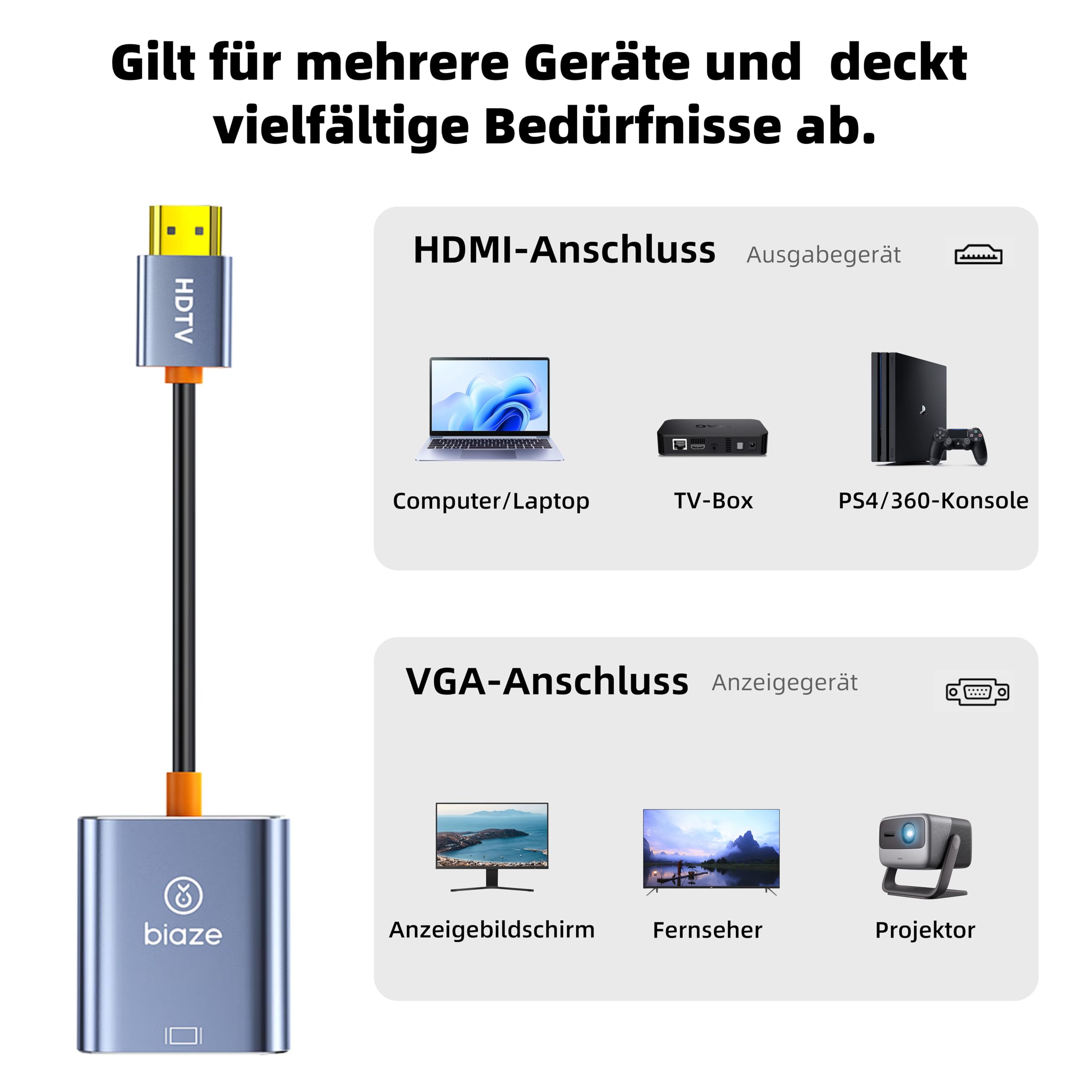 ZH276 adapter HDMI na VGA, 10 szt. 1080p 60 Hz, adapter (wtyczka na gniazdo) do laptopa, komputera, monitora TV, projektora, pozłacanego kabla przyłączeniowego