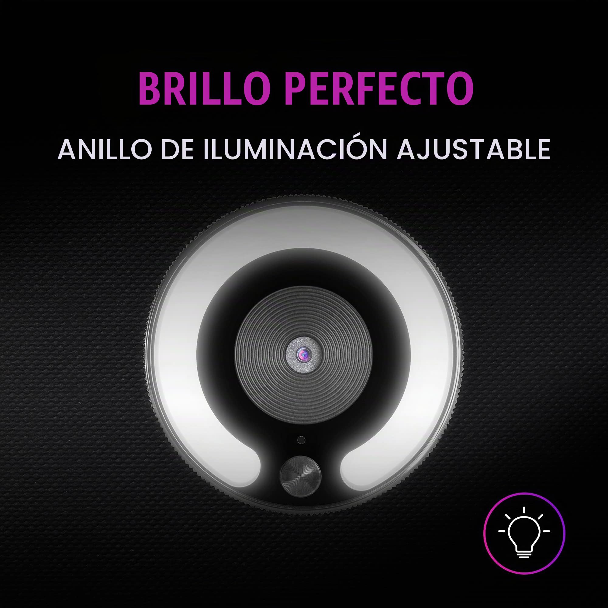 Mars Gaming MWPRO Negro, Webcam Full HD, Óptica 90º, Anillo Iluminación, Micrófono HQ