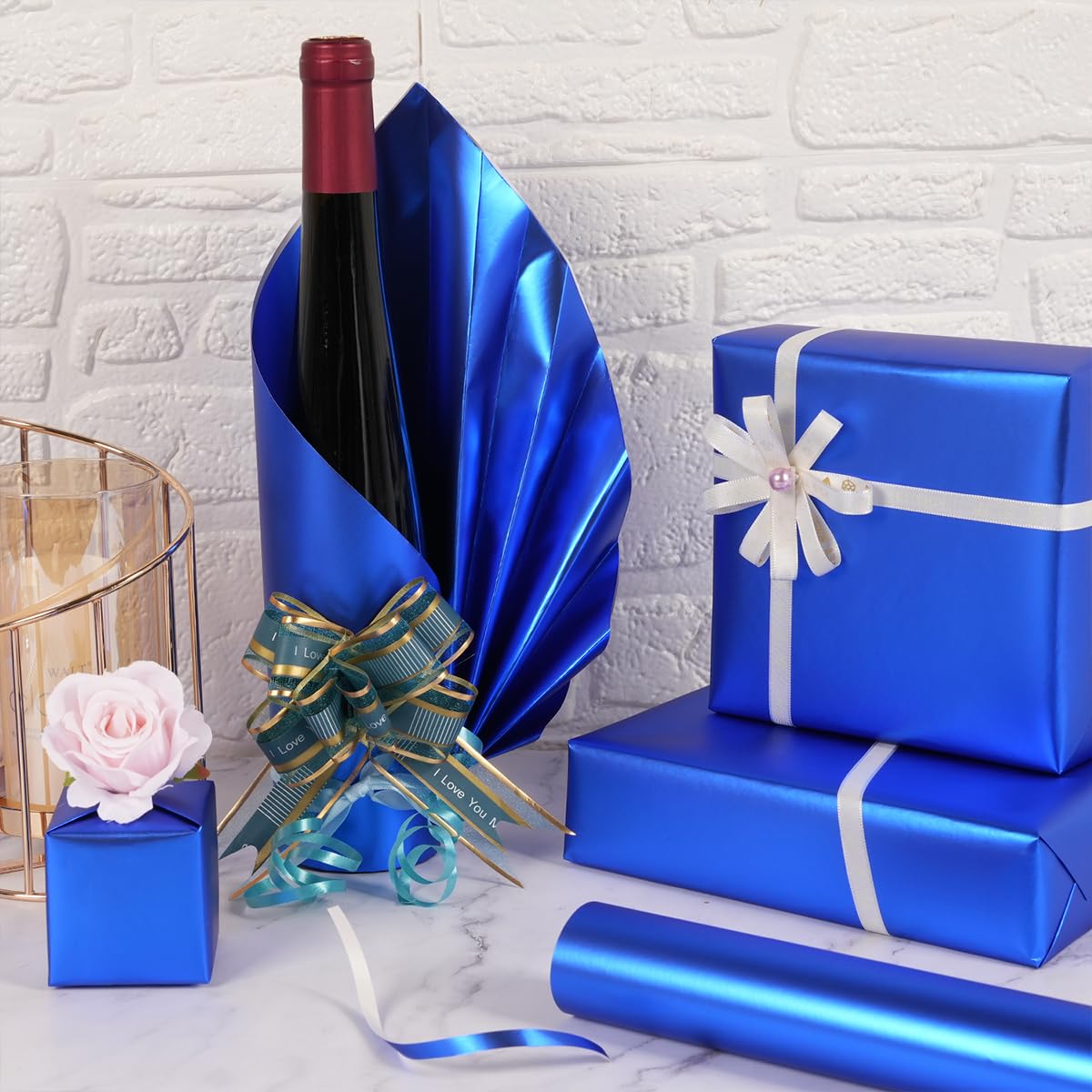 Papier Cadeau Bleu Clair Métallisé HBell - Rouleau 60cm X 10m Pour Toutes Occasions