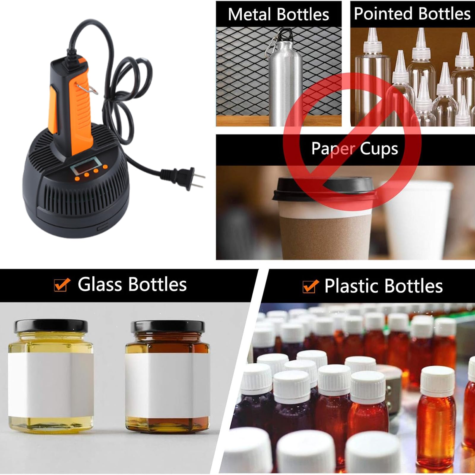 Sigillatrice a induzione elettromagnetica portatile portatile, macchina per sigillare a induzione regolabile da 20mm-100mm, per tappi di bottiglie di vetro in plastica di alluminio