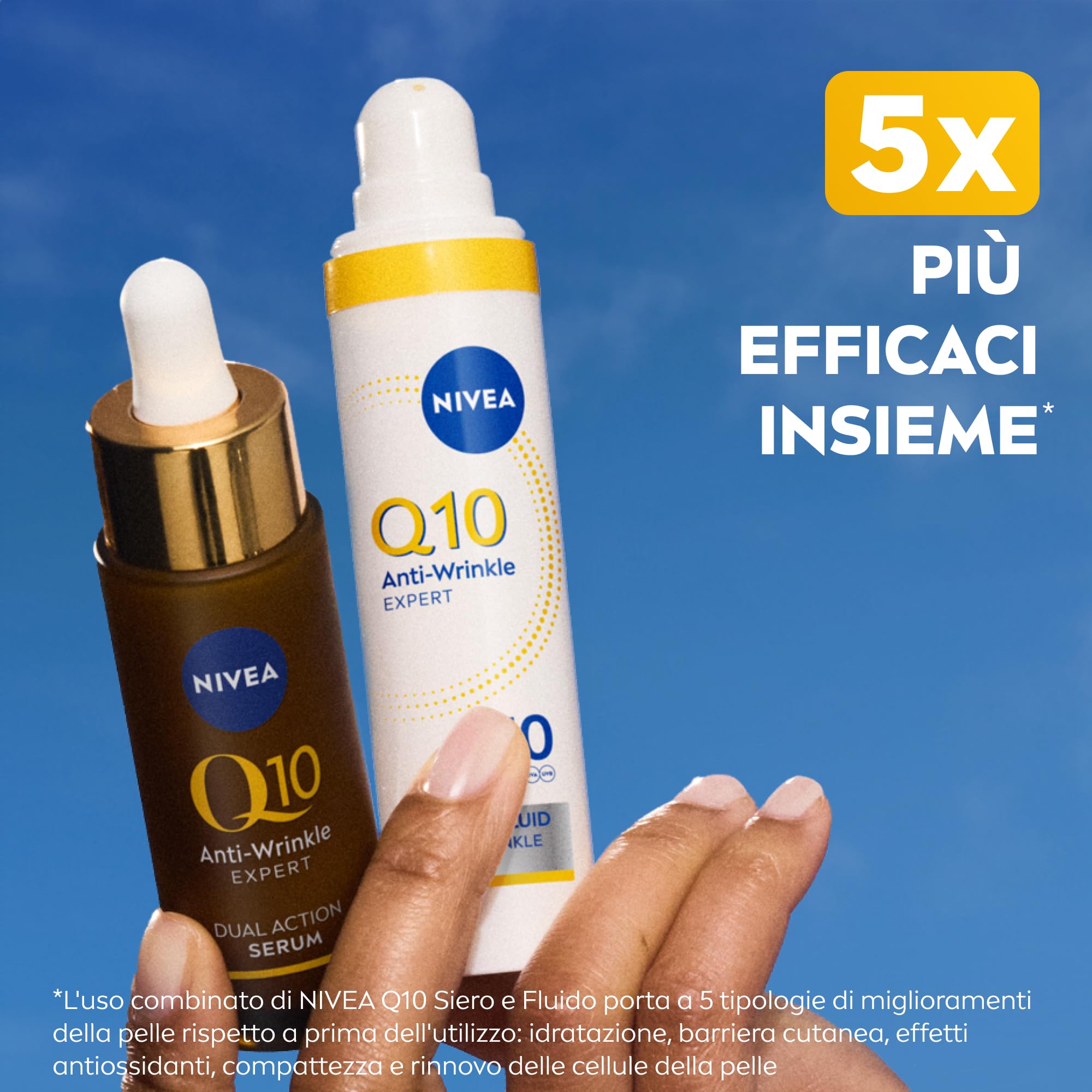 NIVEA Q10 Expert Skincare Kit Anti-Rughe, Set skincare completo con Siero Viso Doppia Azione 30 ml e Fluido UV Quotidiano Crema Viso SPF 50 40 ml per una pelle protetta e dall'aspetto più giovane
